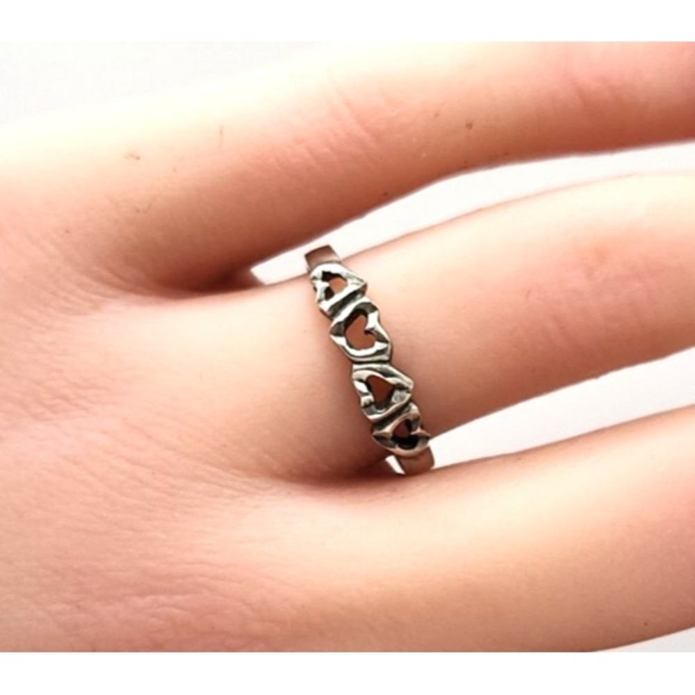 Sterling Silver 925 SU Love Heart Sz 8 Womens Band Ring Vintage 1990's